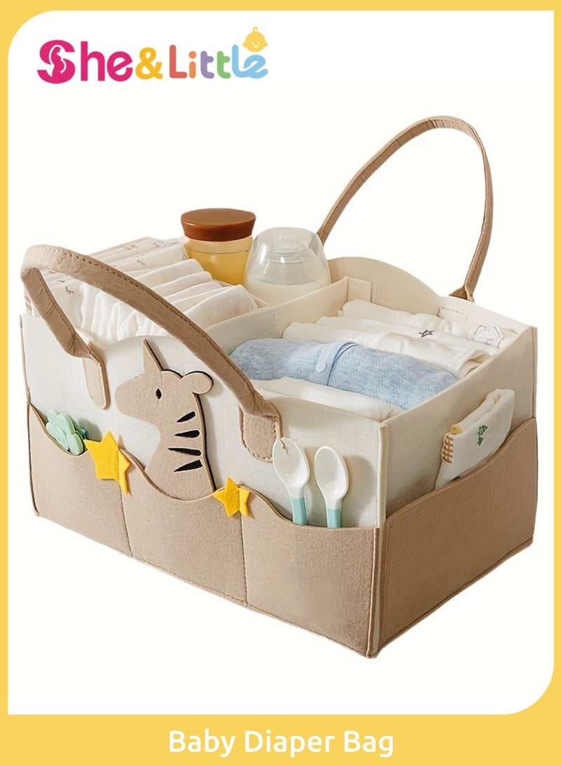 She&Little Large Capacity Felt Diaper Bag, Portable Foldable Wool Tote Organizer with Handle, Multi-Compartment Nursery Storage Basket for Baby Essentials - Image 1